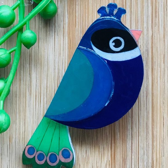 PEGGY WALKER ART HANDMADE ACRYLIC PEACOCK BROOCH! - Picture 1 of 1
